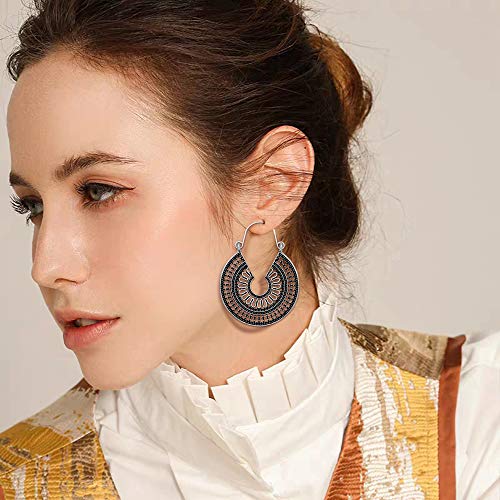 Florideco 6 Pairs Vintage Bohemian Drop Dangle Earrings Boho National Style Hollow Petal Heart Shaped Beaded Statement Earrings For Women Girls Hypoallergenic Silver Jewelry #TOP2