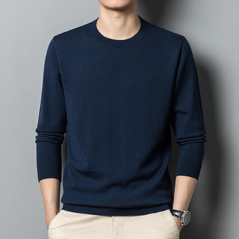 Mens Classic Sweater Worsted Wool Washable Clothes Brown Crewneck Black Knit Top Sweaters Pullover4