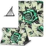 DISUOFEART for iPad Pro 11 Inch Case 2024, Slim Lightweight Stand Cover with Auto Sleep/Wake, Green Rose with Black Thorns