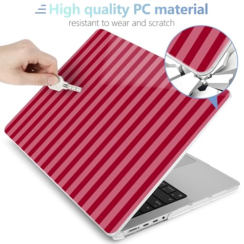 Image of MEEgoodo Case for MacBook Pro 14 inch (M5 /M4 /M3 /M2 /M1) Pro /Max 2026 2025 2024 2023 2021, Case Fit Model A3427 /A3426 /A3434 /A3112 /A3401 /A3185 /A2918 /A2992 /A2779 /A2442,Red&Pink Stripe