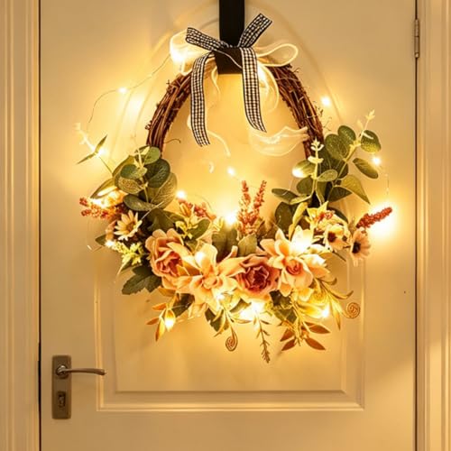 Artificial Fall Wreath for Front Door with Led Lights, Glowing Fall Decor - image 2