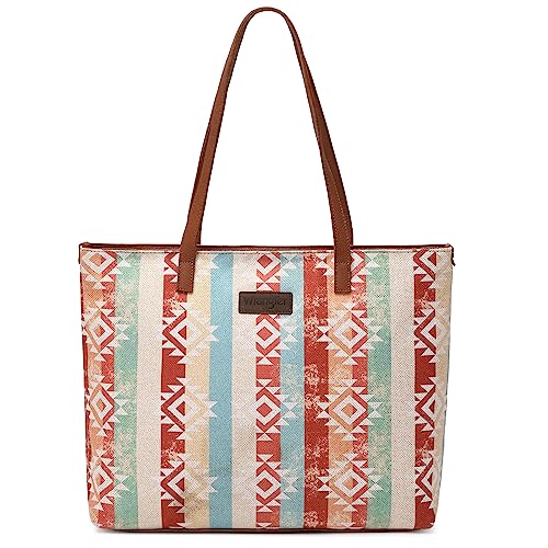 Image of Montana West Wrangler Aztec Print Canvas Tote Bag Capacity Shoulder Bag for Work, Travel & Everyday Use