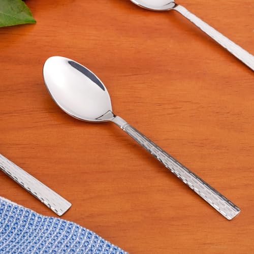 Image of Nestasia Stainless Steel Cutlery Set of 12 (18cm Each) - Dishwasher Safe & Rust Resistant Spoon & Fork Set - Embossed Cutlery Set for Dining Table, Kitchen & Gifting