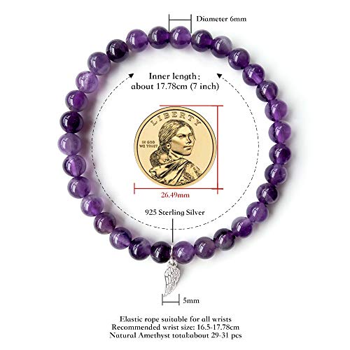 Positive Lady Natural Amethyst Stretch Purple Bracelet With Silver Wings Charm 6Mm Healing Crystal Handmade Gfit For Women Girl… #TOP2