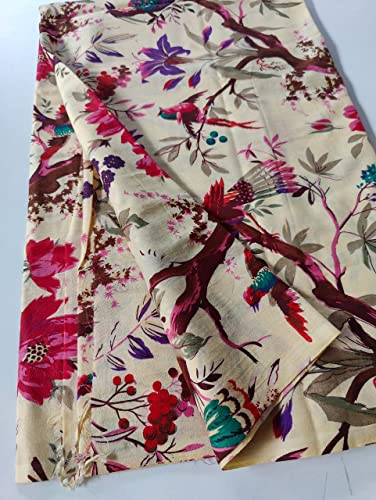 Image of Floral Printed Cotton Fabric Cloth Hand Block Print Fabric Women Material Running Jaipuri Hand Block Printed Women Dress Material Kurtis Natural 44 inch Inches Width 2.5 Meter (Pattern 30)