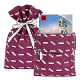 Linkidea 4パック Lサイズ 再利用可能 巾着ギフトバッグ 誕生日 クリスマス ホリデーギフトトートバッグ 不織布バッグ ギフトラップトート キッズパーティー用 レゴトイ対応 (L/パープル)