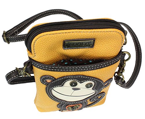 Chala Group Monkey Cellphone Crossbody Handbag - Convertible Strap, Yellow, 5" x 7.5" x 1"4