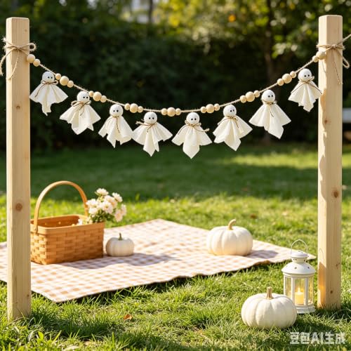 7 Ft White Fabric Cute Ghost Style Halloween Mantel Decor for Indoor Wall - image 8