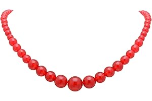 Red Agate Beads Graduated Strand Necklace for Women, 18 Inches