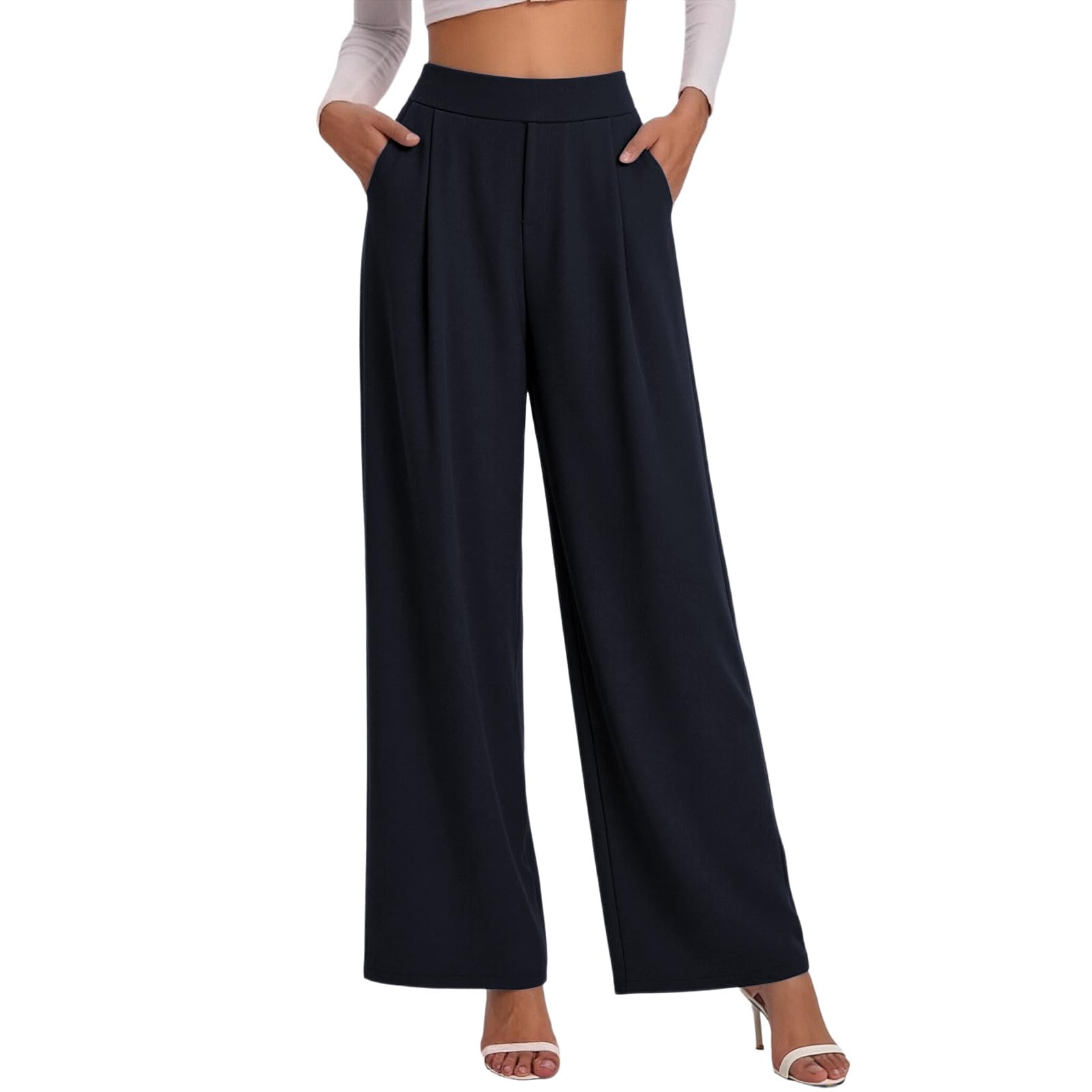 Dress Pants Women Straight High Waisted Stretch Work Pant 2026 Business Casual Flowy Slacks Trousers with Pockets