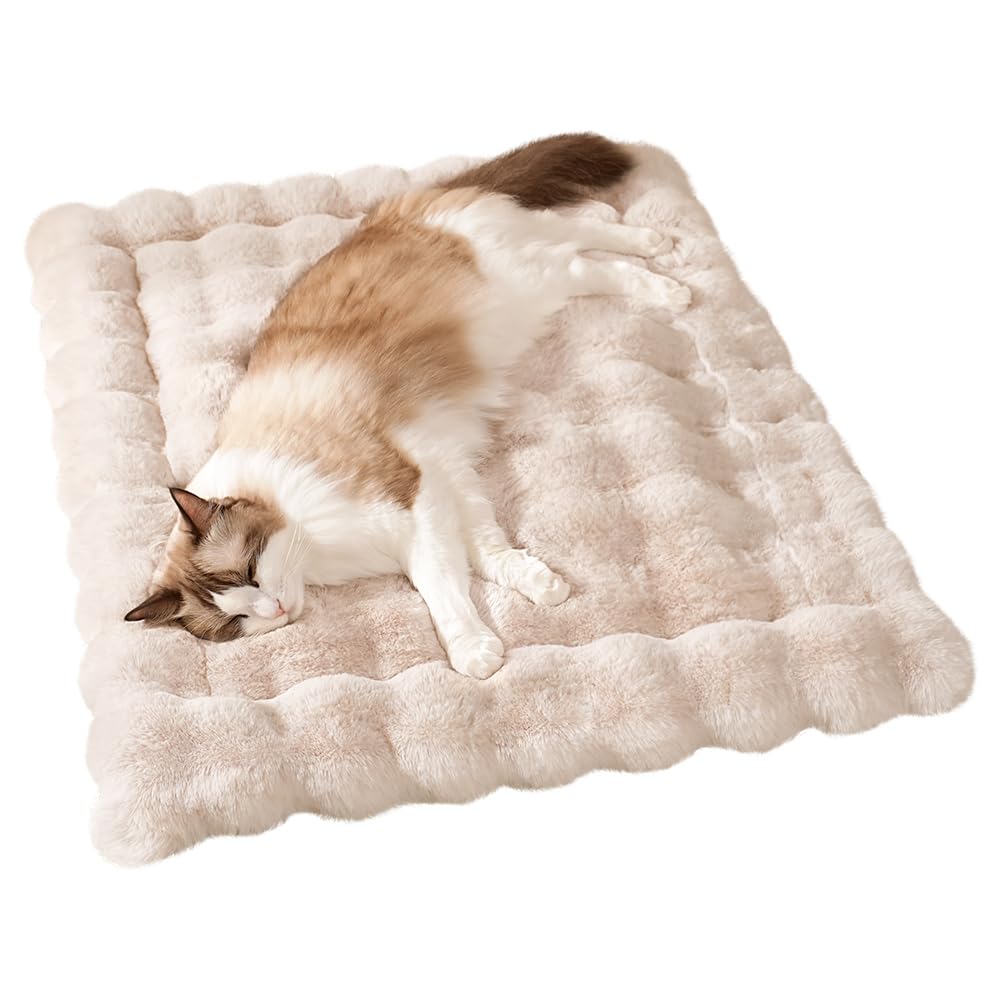 SOMAHE Cat Bed Mat, Soft Plush Faux Fur Kneading Pet Bed, Machine Washable Cat Sleeping Pad for Indoor Cats & Kittens, Non-Slip Fluffy Cat Rug for