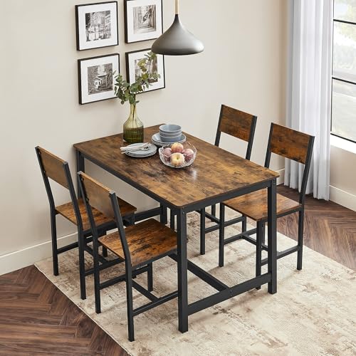 Image of VASAGLE Dining Chair Set of 2, Rustic Wood Chairs with Metal Steel Frame, Easy to Assemble, Comfortable Seat, Modern Farmhouse Chair for Kitchen, Bedroom, Living Room, Rustic Brown and Ink Black
