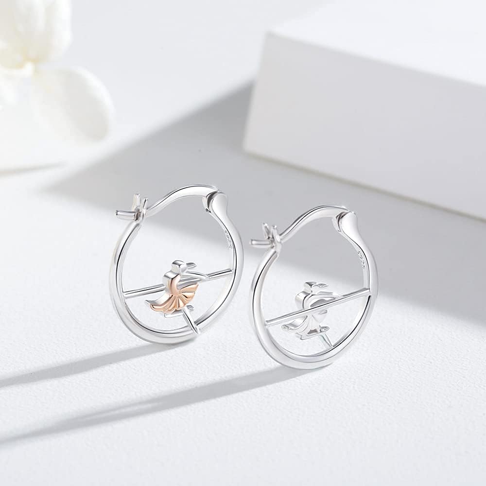 Dance Earrings Sterling Silver Ballerina Huggie Hoop Earrings Cartilage Earrings for Sensitive Ears Ballet Dancer Gifts for Women Girls