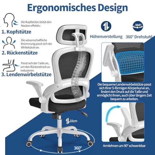 Image of TRALT Office Chair Ergonomic Desk Chair, 330 LBS Home Mesh Office Desk Chairs with Wheels, Comfortable Gaming Chairs (1, White, Black)