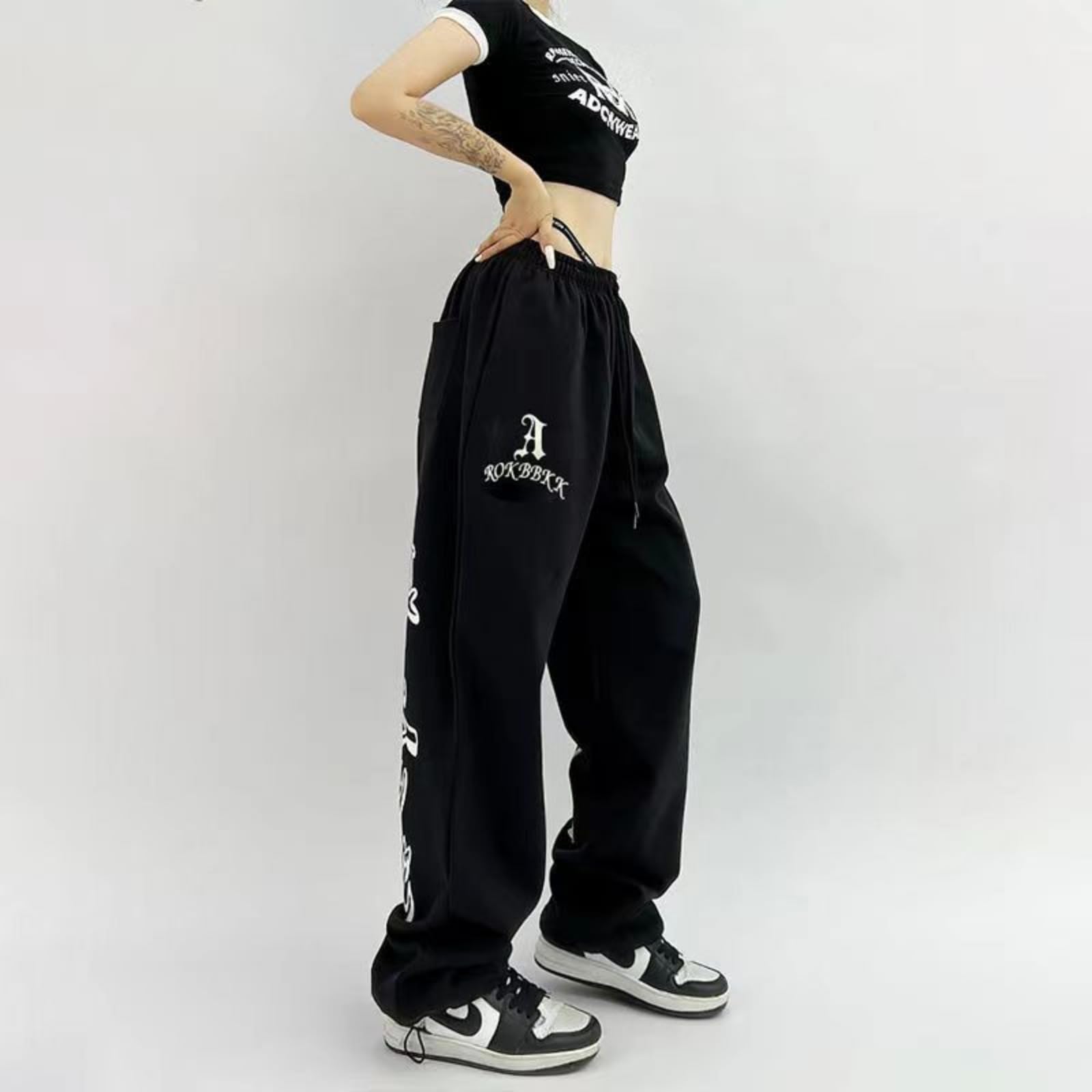 Pantalones deportivos de baile hip hop, ajuste holgado, estampado de graffiti, cintura elástica, color blanco y negro, S-3XL