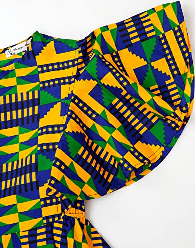 Image of Womens African Vintage Ruffle Trim Sleeve Ankara Tunic Swing Dress