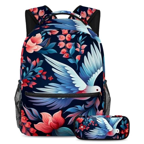 Sac à dos imprimé Pigeon d'art peint à la main ensemble scolaire premium