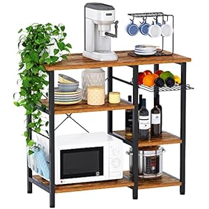 Mr IRONSTONE Kitchen Baker’s Rack Vintage Utility Storage Shelf Microwave Stand 3-Tier+3-Tier Table for Spice Rack Organizer Workstation