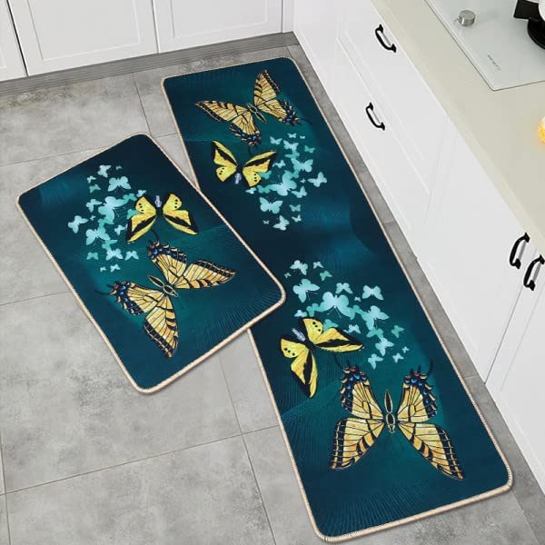Denvok 2 Pcs Kitchen Bathroom Bath Room Non-Slip Comfort Durable Anti-Fatigue Comfortable Floor Mat Set 40 X 120 And 40X60 (Green)