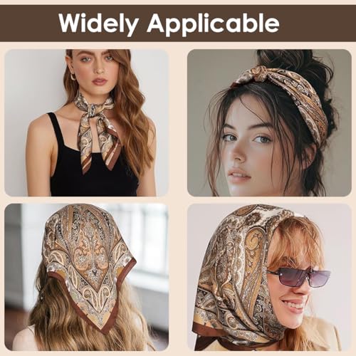 Image of SANNIDHI Silk Like Head Scarf for Women Stylish Vintage Hair Scarf Floral Print Square Bandana Gift