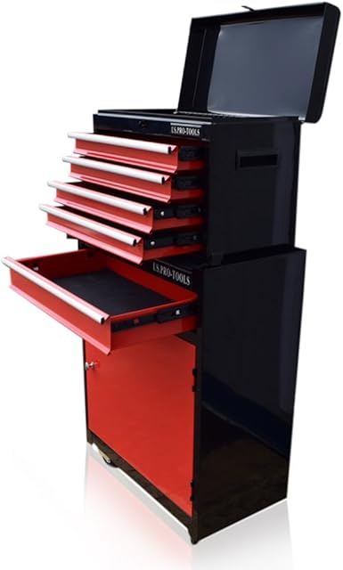 US PRO TOOLS RED BLACK BALL BEARING TOOL CHEST BOX ROLLCAB ROLLER CABINET