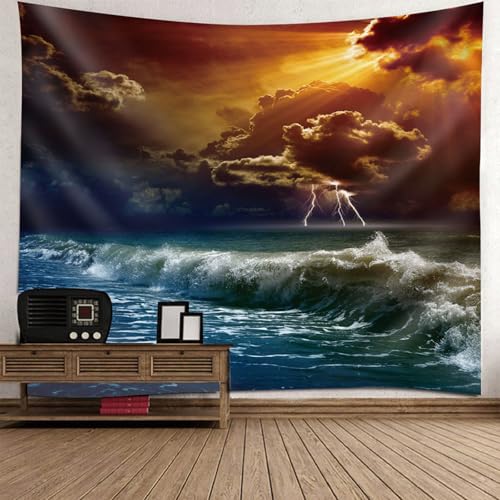 Tapisserie murale mer et éclair 200x200cm tissu haute densité pour salon