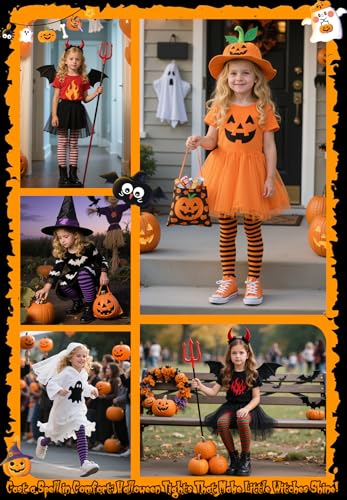 Zando Halloween Tights Girls 6-8 Years - Striped Tights Christmas for Ultra-Soft Cable Knit Leggings for Halloween Parties4