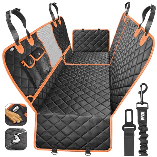 RAGI Hundedecke Auto Rückbank 4in1 - Wasserdicht Autoschondecke Hund Rücksitz - Teilbar Hundematte Auto mit Anschnallgurt - Kratzfeste & rutschfest Autodecke Hund Rücksitz für Alle Autos