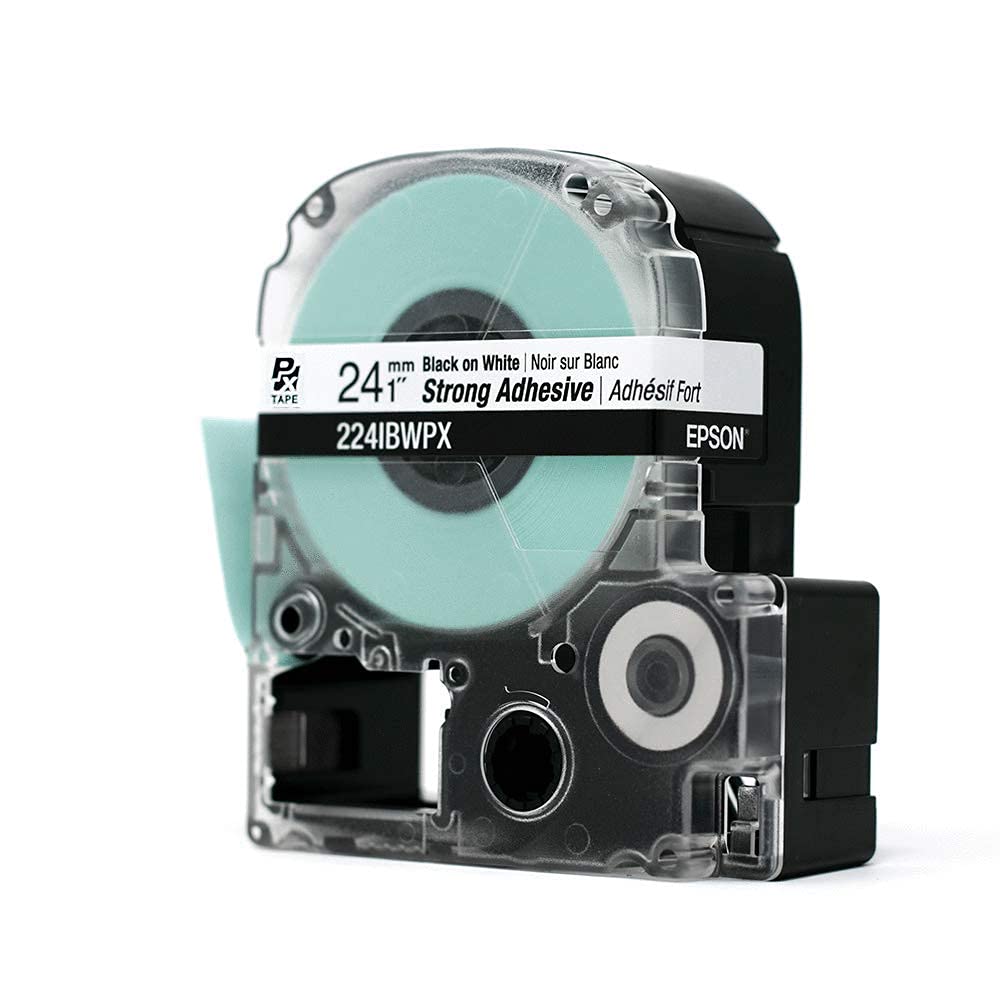 LABELWORKS 224IBWPX PET (poliester) kartridż taśmowy - czarny na białym mocna samoprzylepna przemysłowa taśma do tworzenia etykiet - 24 mm szerokości, 9 m