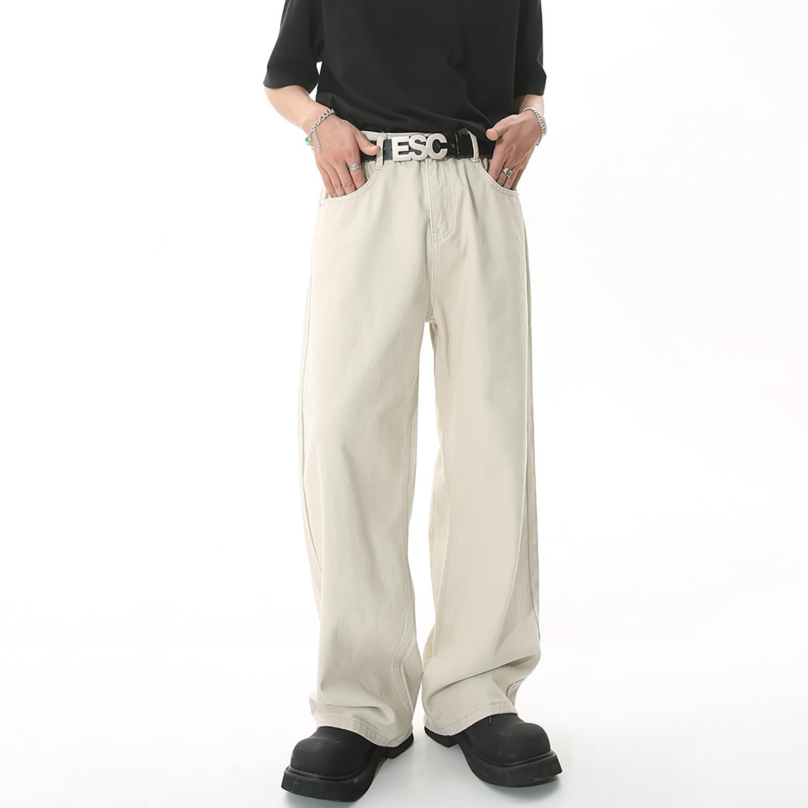 Generico Jeans Baggy Pantaloni Uomo Flared Moto Bootcut Slim Fit Strappati Loose Elefante Larghi Invernali Salopette Y2K Zampa Cargo Balloon
