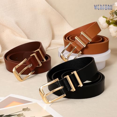 WERFORU 3 PACK Women Belt Women Fashion Leather Belts for Jeans Pants Ladies Belts with Gold Buckle