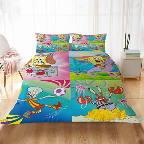 DFTY Juego de ropa de cama de Bob Esponja, funda nórdica y...