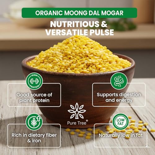 Image of Pure Tree Certified Organic Moong Split without Skin | 10 Kg / 10000 g | Dhuli Yellow Moong Dal Dhuli Plant Based High Protein