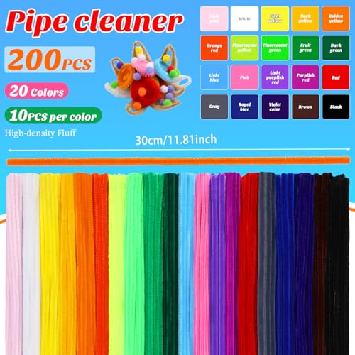 Image of Iuuidu 200PCS Pipe Cleaners Chenille Stem, 20 Color Pipe Cleaners Craft
