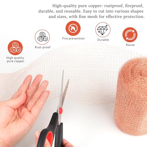 Copper Mesh Rodent Control, 5 in x 400 ft（2 Rolls of 200ft） Proof Wire Screen Roll for Mice Rat Rodent, Bat & Snail, DIY Blocker Weep Hole Filler & Wool Mouse Trap by Xylanor - Image 2
