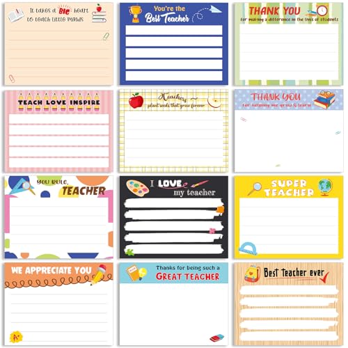 Eaasty Juego de 12 blocs de notas adhesivas de 360 hojas para profesores de 4 x 3 pulgadas, iconos para profesores, lista de tareas, notas adhesivas de colores, bonitos regalos de agradecimiento para