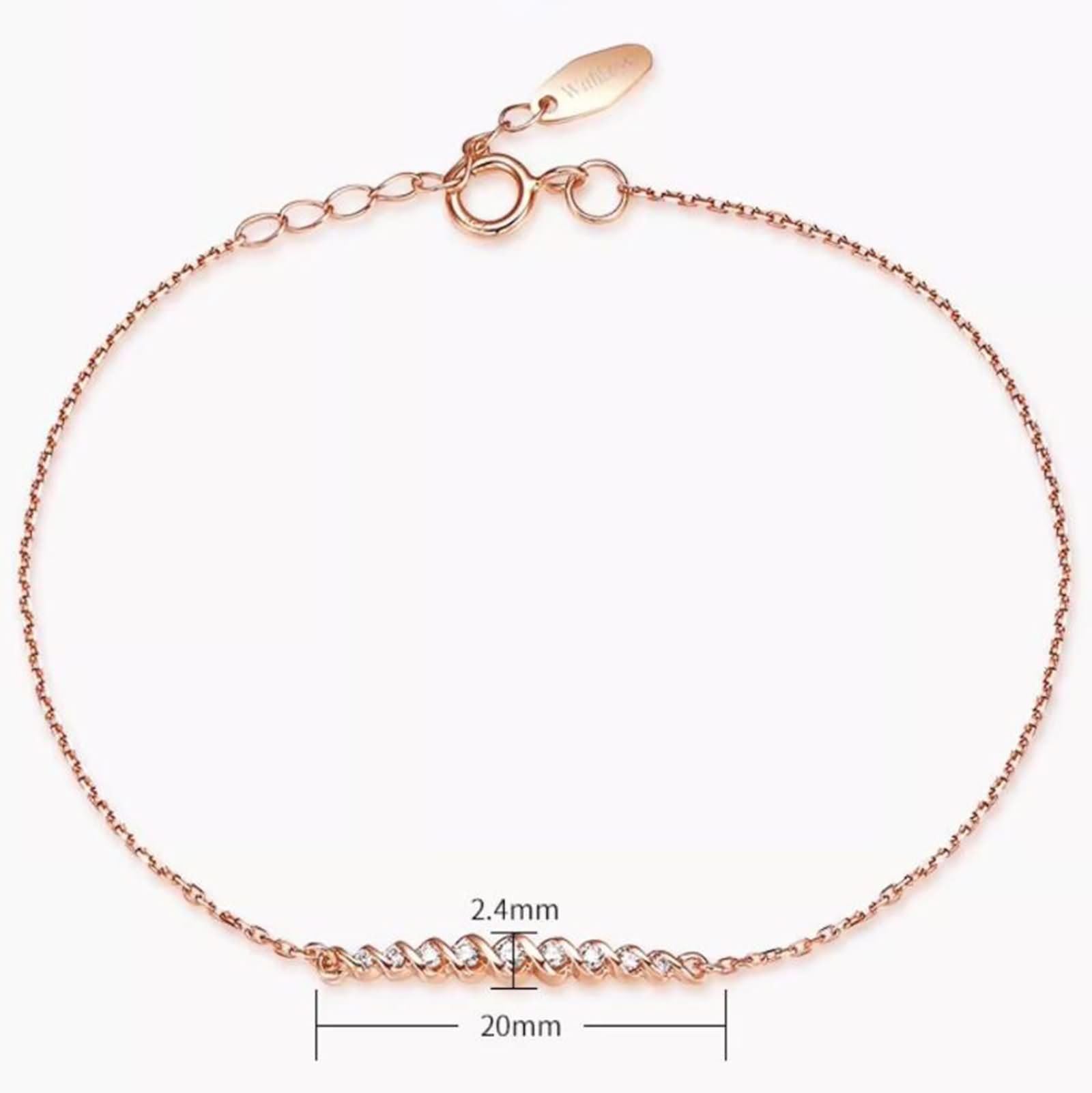 Pulsera Mujer de Oro Rosa 9 K / 14 K / 18 K, Cadena con Redondo y Diamante, Cadena Extensible 16 CM + 5 CM, Pulsera para Mujer de Oro Rosa