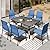 SUNSHINE VALLEY 7 Piece Outdoor Dining Chairs Blue,Steel Dining Table with 1.57" Umbrella Hole,Patio Dining Set for Outdoor Kitchen Lawn Garden,with 6 Pieces Chairs.