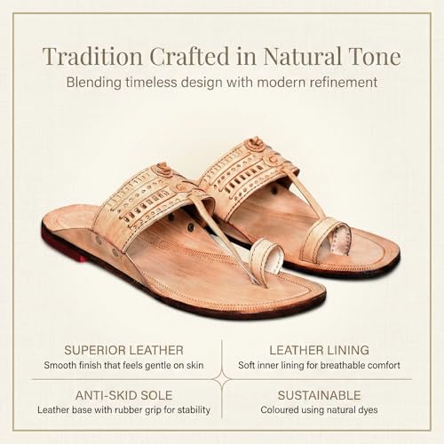 Image of Kolhapuri Chappal for Men Original, Semi-Premium Leather Semi-Handcrafted Traditional Kolhapuri Chappal for Man Formal Footwear for Weddings & Parties, Ethnic Wear & Daily Comfort