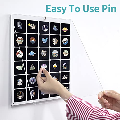 Image of HIIMIEI Acrylic Pin Display Board, 11x14 Enamel Pin Display Frame, Dustproof Shadow Box Pin Holder, Double Sided Jewelry Lapel Pins Collection Case for Wall and Tabletop (30 Grids) (Pack of 2)