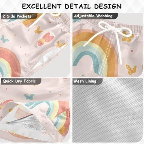 Pigsaly Boys Swim Trunks Cute Rainbows and Butterflies Pink Boys Board Shorts Swimsuit Swimwear Summer Bathing Suit 2T3