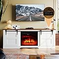 oneinmil Farmhouse Fireplace TV Stand with 18” Electric Fireplace, 58” TV Console Stand for TVs Up to 65", Entertainment Center, Fireplace for The Living Room TV Stand, Set of Shelf, White