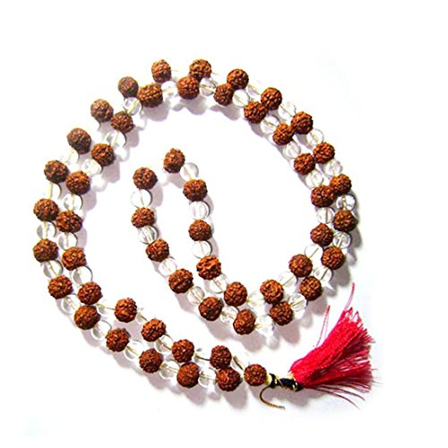 Odishabazaar Rudraksha Rudraksh Clears Crystal Sphatik Japa Mala Rosary 108 + 1 Beads by Odishabazaar