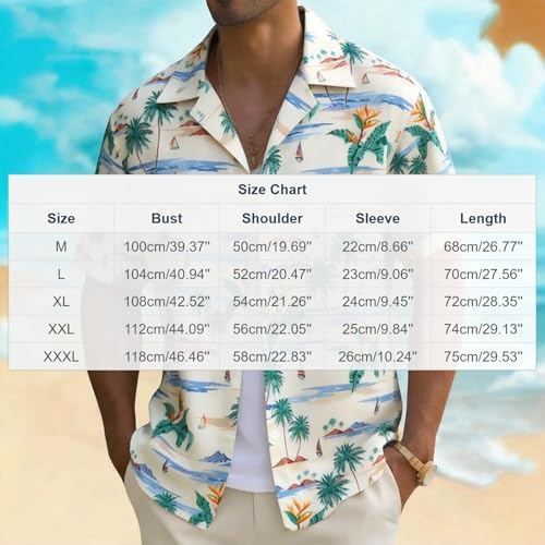 Mens Tropical Beach Vacation Shirts Hawaiian Short Sleeve Button Down T-Shirt Graphic Print Oversized Summer Party Tops - 2