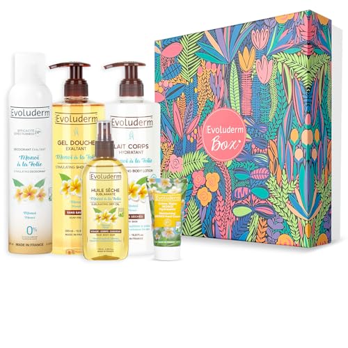 EVOLUDERM - Coffret Cadeau Femme Corps au Monoï de Tahiti – 5 produits – Box L - Origine Naturelle - Idéal cadeau Noël, Anniversaire, Fête des Mères...