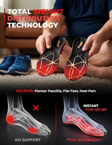 Image of Plantar Fasciitis High Arch Support Insoles for Men Women: Arch Support Inserts for Men - Work Boot Shoe Inserts for Women-Orthotic Insert for Flat Feet - Absorb Shock(XS) 220+ lbs