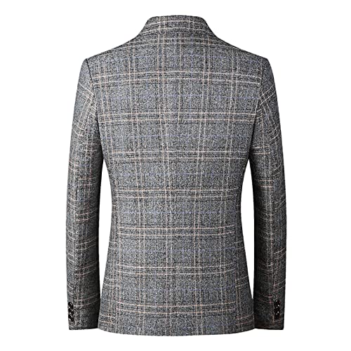 Men's Classic Fit Plaid Casual Blazer Jacket Cotton Notched Lapel Two Button Suits Coats Striped Business Blazers2
