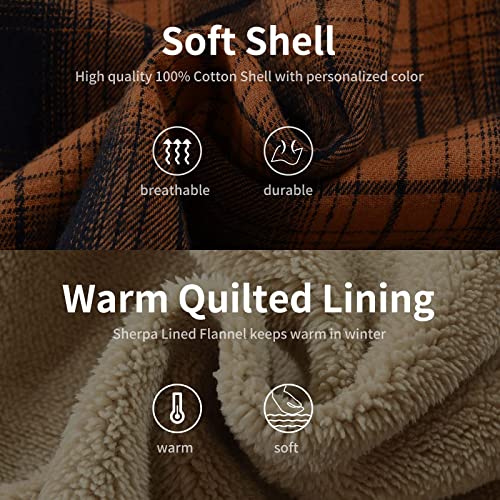 Image of Men's Cotton Plaid Shirt Jacket Fleece Flannel Sherpa Button Down