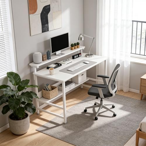 Listado de Muebles para Computadora Pequeños disponible en línea para comprar. 49 CHAGEE Escritorio para Computadora con Soporte para Monitor, Escritorio Minimalista para Espacios Pequeños, Mesa de Escritorio con Gancho para Audífonos, 110x45x75 cm (Blanco)