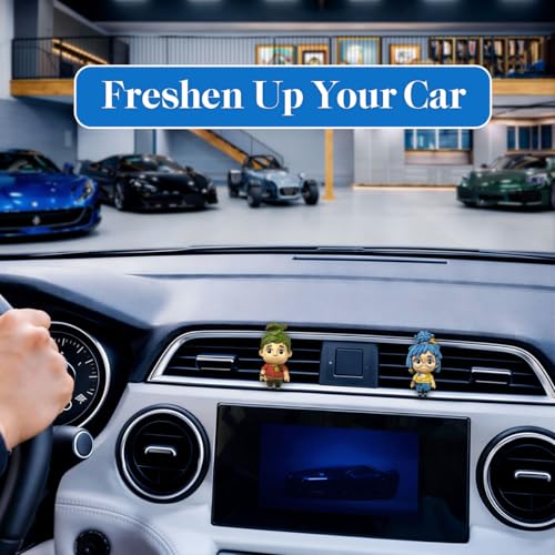 Image of GENANY 3D Resin 2Pcs Cute Craft Doll Car Air Freshener Vent Clip, Hand Painted Handmade Look Figure Set, Couple Gift Automotive Freshener, Cute Car Accessories Gift
